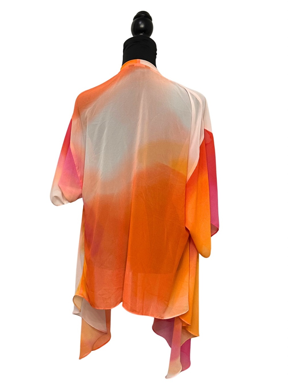 Nicole by Nicole Miller Sheer Kimono Cardigan Orange Pink Ombre Chiffon Duster M - Picture 4 of 9